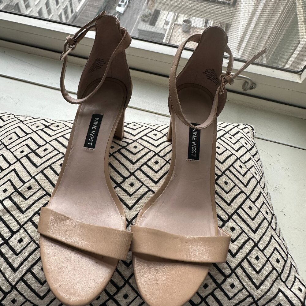 Nine west, nude leather, strap heel
